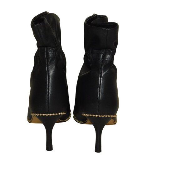 Coach Wynie Black Leather Drawstring Ankle Gold Bead Studded Trim Bootie - Picture 6 of 11